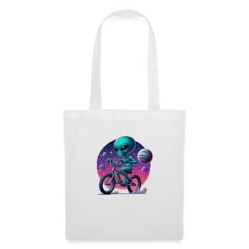 Alien auf dem Fahrrad - Stoffbeutel - Weiß - Vorne
