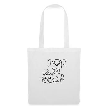 Hund Katze Zwei Freunde Team Kätzchen 2 Duo Crew - Stoffbeutel - Weiß - Vorne