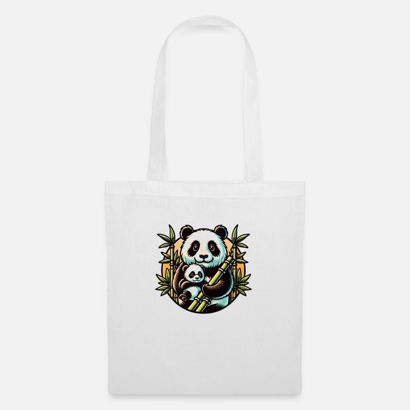 Panda mit Baby - Stoffbeutel - Weiß