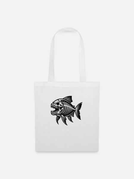 skelett piranha - Stoffbeutel - Weiß