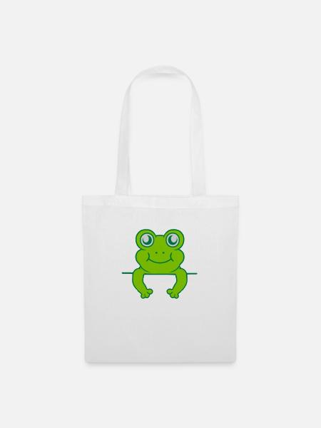 Schild Mauer Frosch Comic - Stoffbeutel - Weiß