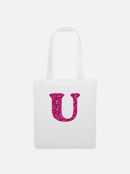 Glitzer rosa u Buchstabe - Stoffbeutel - Weiß