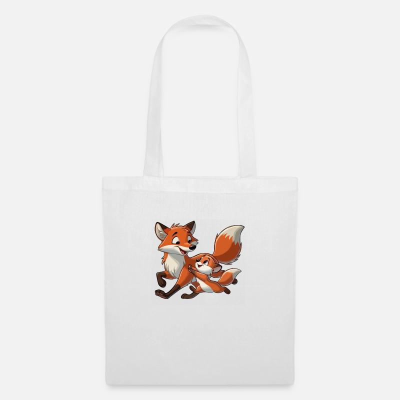 Fuchs mit herumtollendem Kind - Stoffbeutel - Weiß