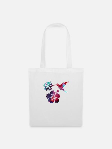 kolibri,aquarell ,blumen, hibiskus,floral,vogel - Stoffbeutel - Weiß