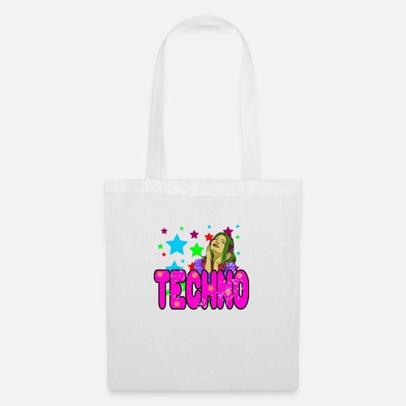 Cool Retro TECHNO Designs Techno DJ Lover T-Shirt - Stoffbeutel - Weiß