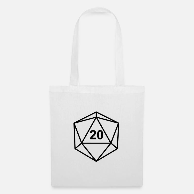 D20 mit 20 - Stoffbeutel - Weiß