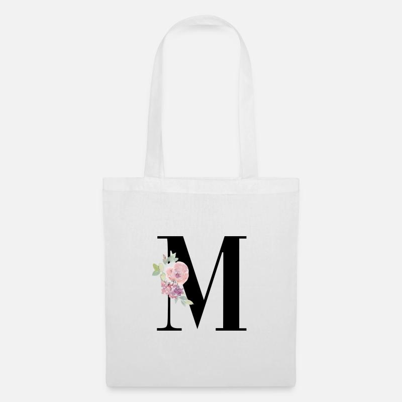 Buchstabe M mit Blumenranke - Stoffbeutel - Weiß