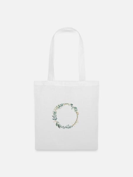 Botanischer Blumenkranz personalisierbar - Stoffbeutel - Weiß