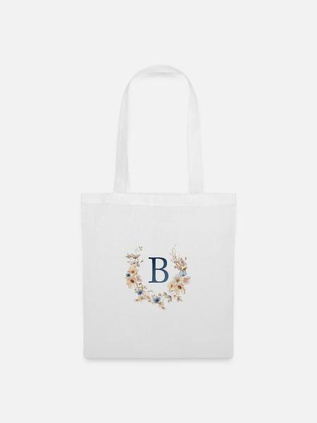 B Monogramm , Floral, Boho - Stoffbeutel - Weiß