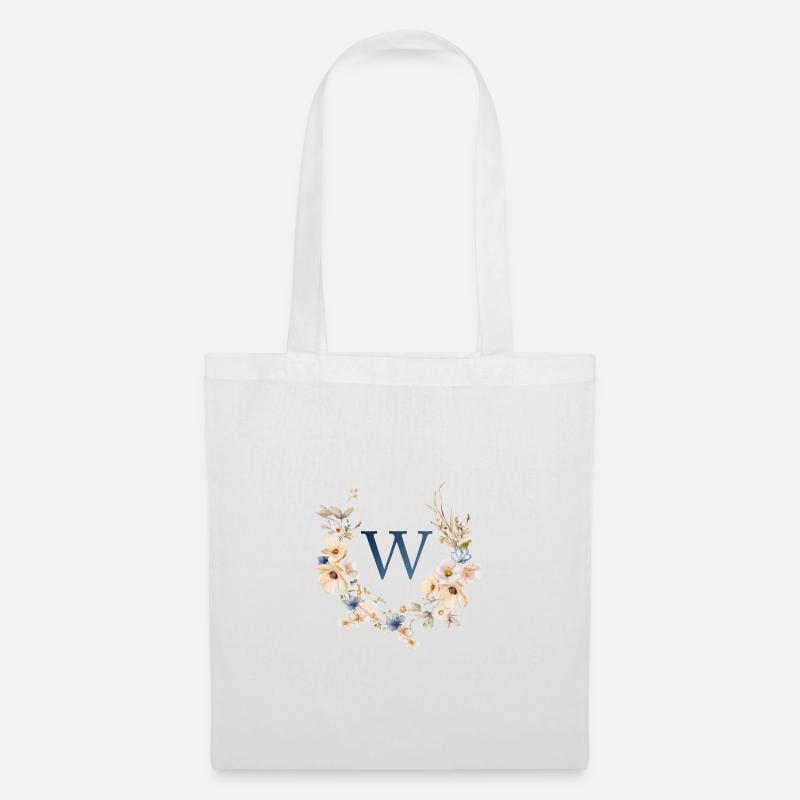 Monogramm , Floral, BohoW - Stoffbeutel - Weiß