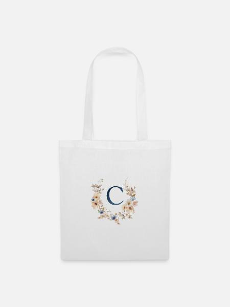 O Monogramm , Floral, Boho - Stoffbeutel - Weiß