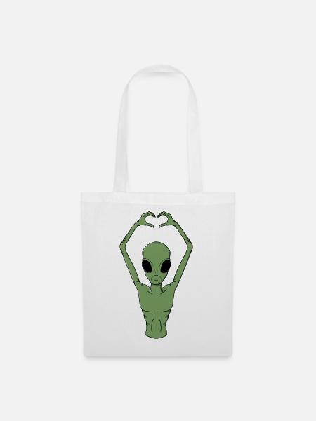 Alien-Herz-Pose - Stoffbeutel - Weiß