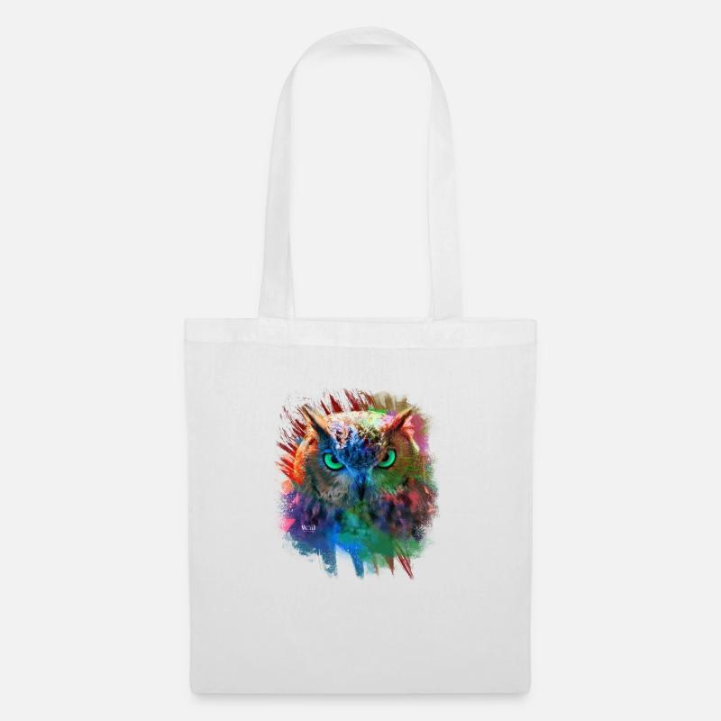 Hibou multi couleur - Sac en tissu - blanc