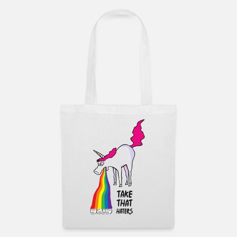 Einhorn kotzt Regenbogen - haters - Stoffbeutel - Weiß