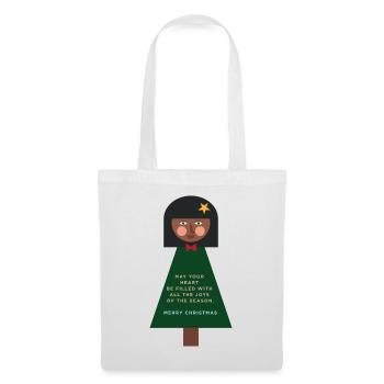 Weihnachtsgruß-Puppe im Grün - Stoffbeutel - Weiß - Vorne