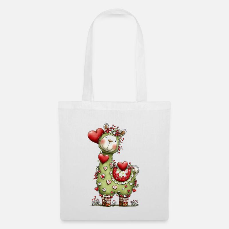 Lama mit Herzen - Stoffbeutel - Weiß