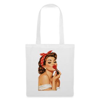 Pin-Up Girl Retro Vintage Style: Roter Kussmund - Stoffbeutel - Weiß - Vorne
