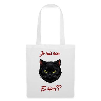 Chat noir et texte rouge audacieux - Sac en tissu - blanc - Devant