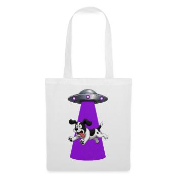 Hund von lila UFO-Balken entführt - Stoffbeutel - Weiß - Vorne