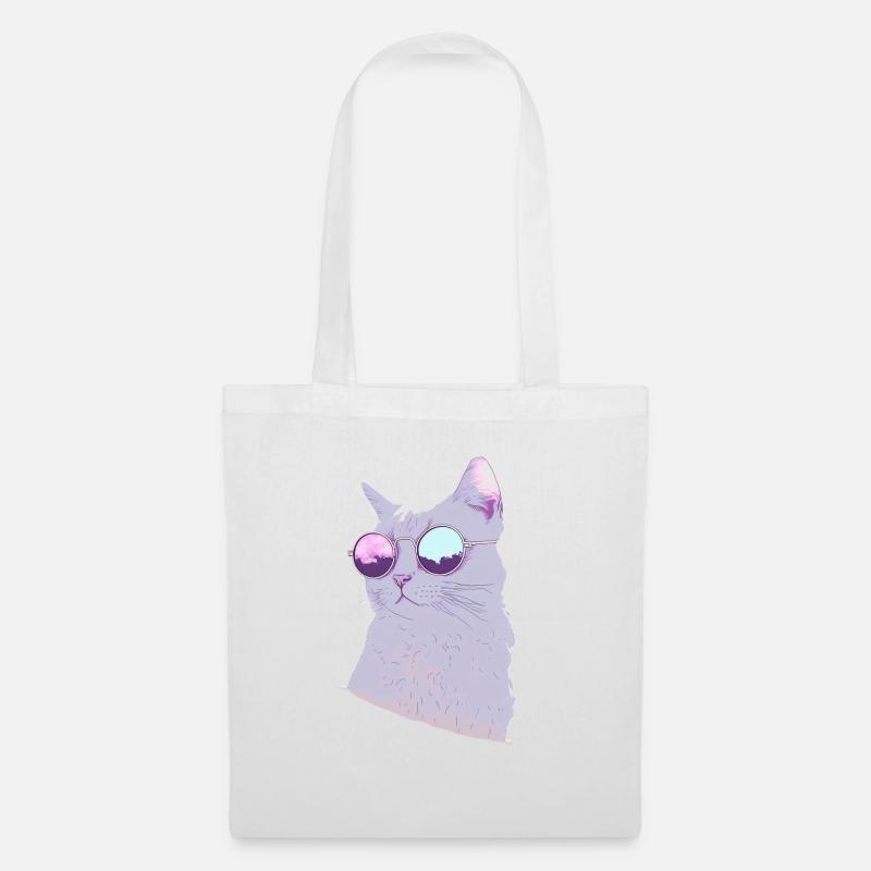Katze mit Sonnenbrille - Stoffbeutel - Weiß