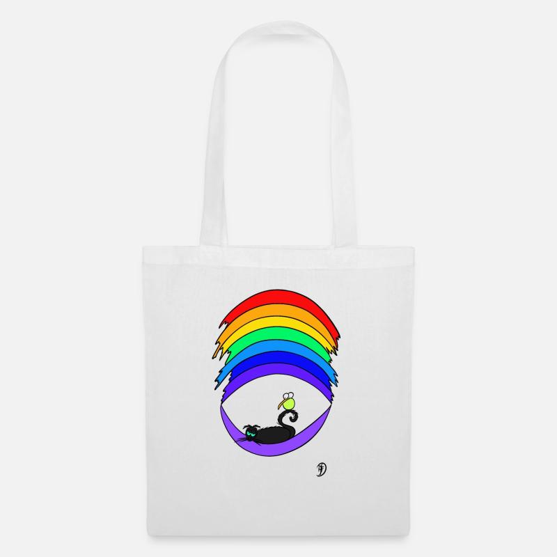 Squiti die schwarze Katze auf dem Regenbogen - Stoffbeutel - Weiß
