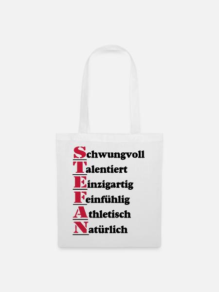Stefan , Vorname,Namensschild,Name,Fun Shirt (25) - Stoffbeutel - Weiß