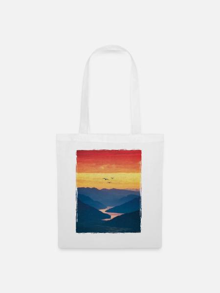 Landschaft / Berge / Sonnenuntergang / Romantisch - Stoffbeutel - Weiß