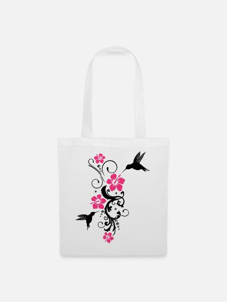 Kolibri Hibiskus Sommer Hummingbird - Stoffbeutel - Weiß