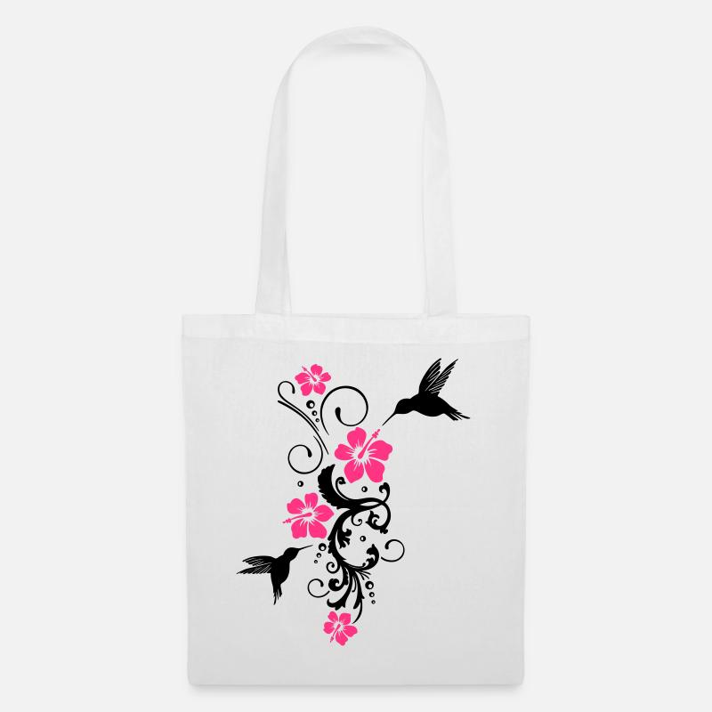 Kolibri Hibiskus Sommer Hummingbird - Stoffbeutel - Weiß