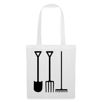 Outils de jardin pelle râteau et fourche - Sac en tissu - blanc - Devant