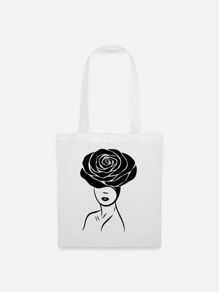 Mädchen / Lady mit Blume (Rose) auf dem Kopf - Stoffbeutel - Weiß