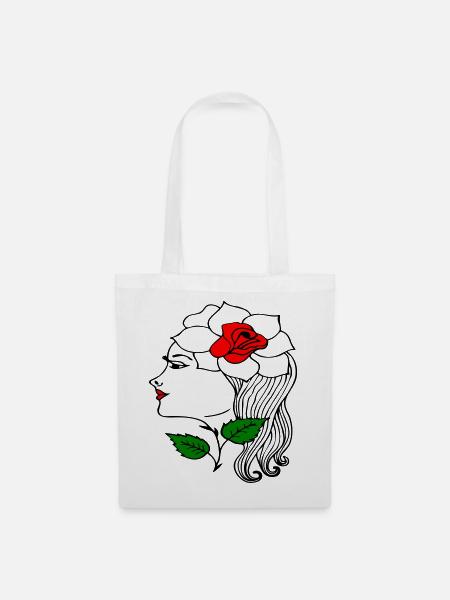 Frauenkopf mit Rose im Haar - Stoffbeutel - Weiß