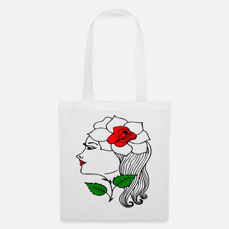 Frauenkopf mit Rose im Haar - Stoffbeutel - Weiß