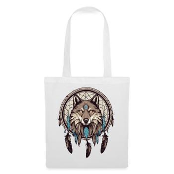 Attrape-rêves avec loup - Sac en tissu - blanc - Devant