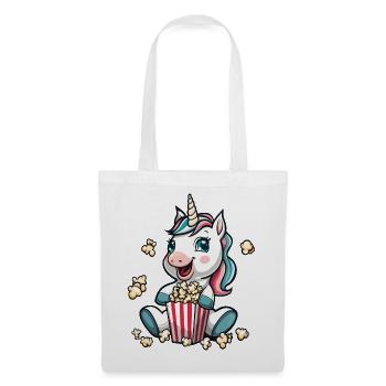 Licorne excitée avec un seau à pop-corn - Sac en tissu - blanc - Devant