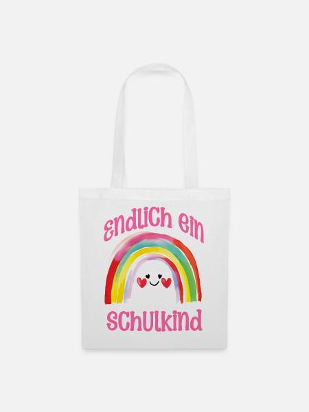 Einschulung Schulkind Regenbogen Mädchen Spaß - Stoffbeutel - Weiß