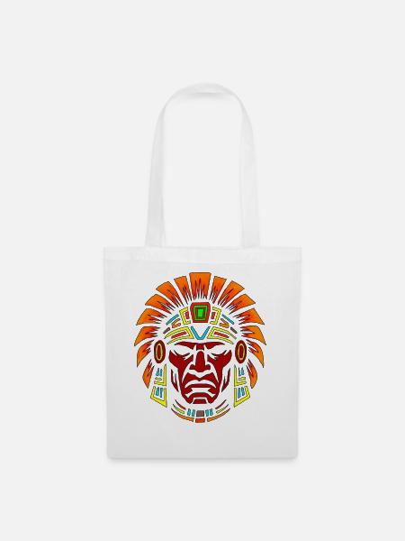 Indigener Krieger Masken-Design - Stoffbeutel - Weiß