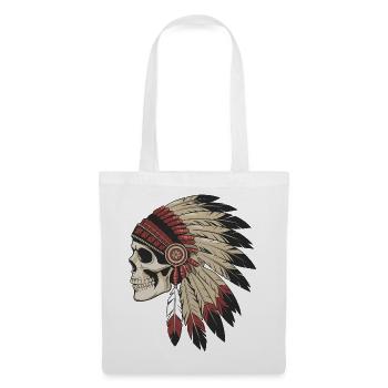 Crâne Indien avec Plumes Traditionnelles - Sac en tissu - blanc - Devant