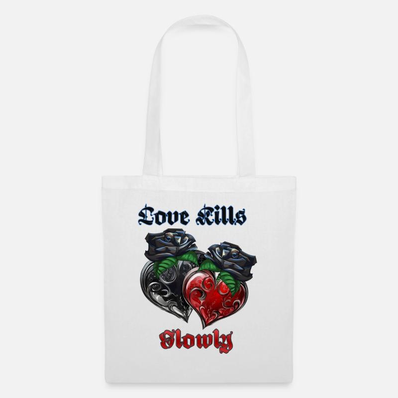 Liebe im Gothic Stil mit Herzen und Rosen - Stoffbeutel - Weiß