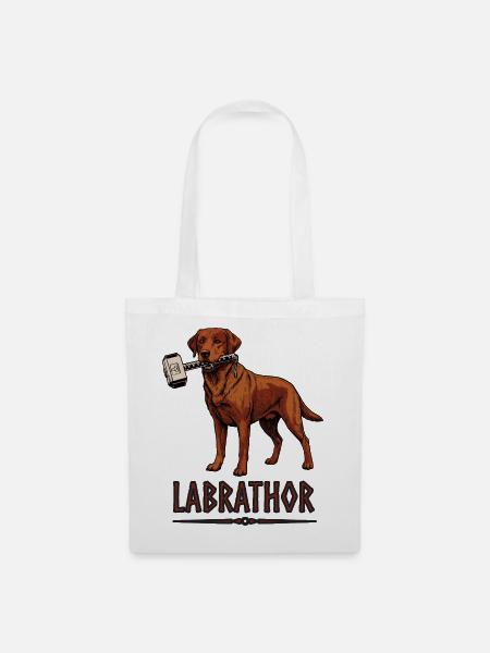 Labrador Hund mit Hammer Grafik - Labrathor - Stoffbeutel - Weiß