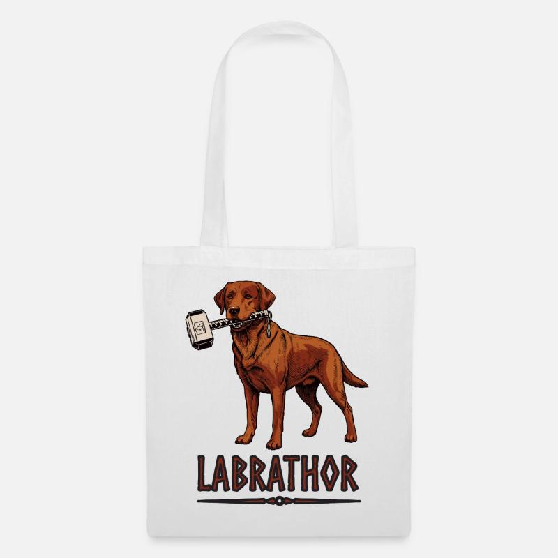 Labrador Hund mit Hammer Grafik - Labrathor - Stoffbeutel - Weiß