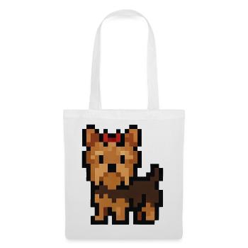 Pixel Art Yorkshire Terrier Dog with Red Bow - Tote Bag - white - Front