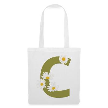 Buchstabe c grüne Gänseblümchen - Stoffbeutel - Weiß - Vorne