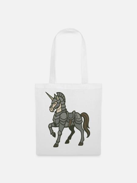 Fantasy-Design schwer gepanzerter Einhornritter - Stoffbeutel - Weiß