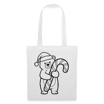 Petit ours de Noël mignon avec une canne d’orge d’orge - Sac en tissu - blanc - Devant