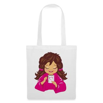 Smiling_girl_is_drinking_coffee - Sac en tissu - blanc - Devant