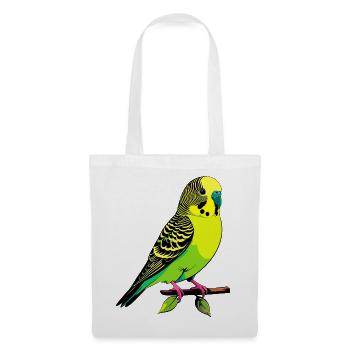 Neon Yellow-green Budgie Bird Sitting on Branch - Tote Bag - white - Front