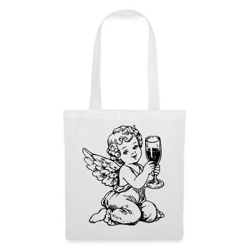 Sekt Engel – Cherub mit Sektglas Vintage - Stoffbeutel - Weiß - Vorne