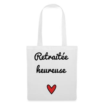 RETRAITEE. RETRAITE. BONNE RETRAITE. ANNIVERSAIRE. - Sac en tissu - blanc - Devant
