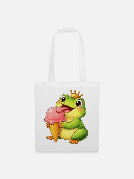Süßer Frosch König mit Eis - Stoffbeutel - Weiß